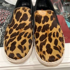 mens leopard skin and black leather slip on sneaker